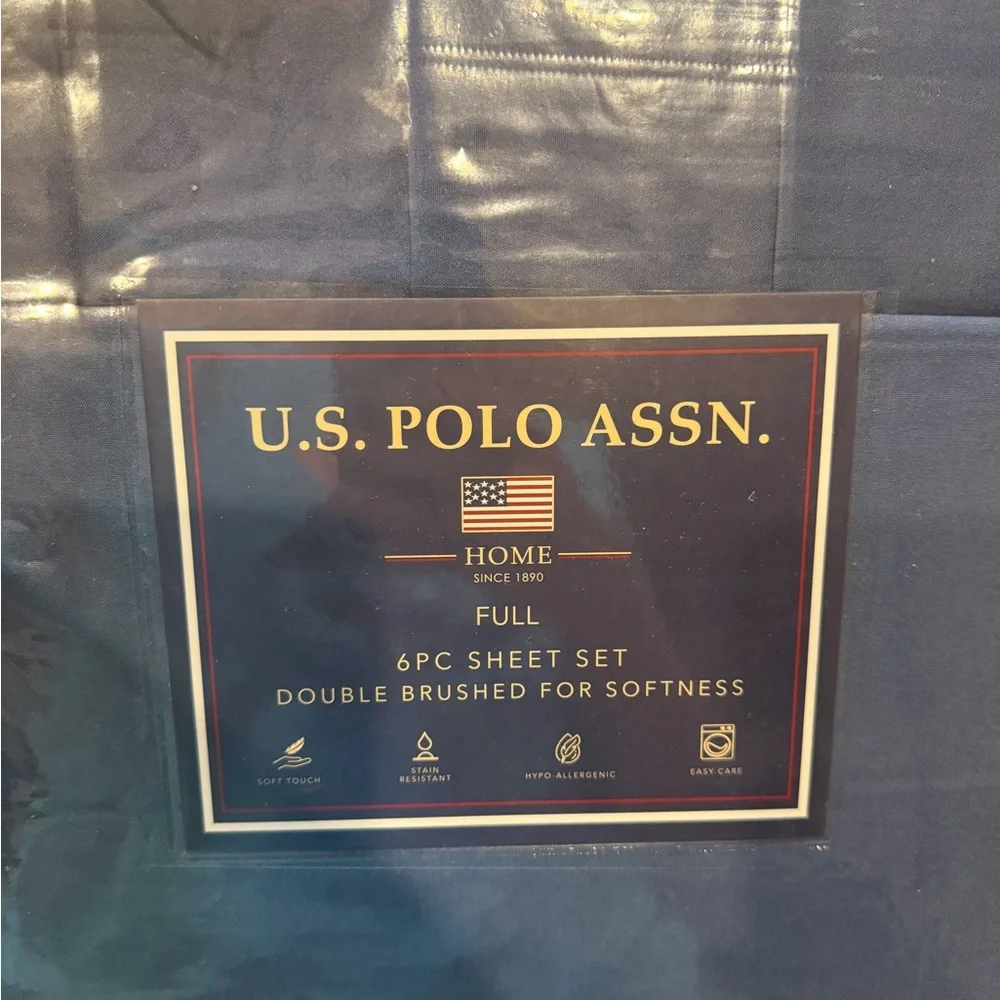 U.S. Polo Assn. Navy Blue Sheet Set with Red Zip Accent